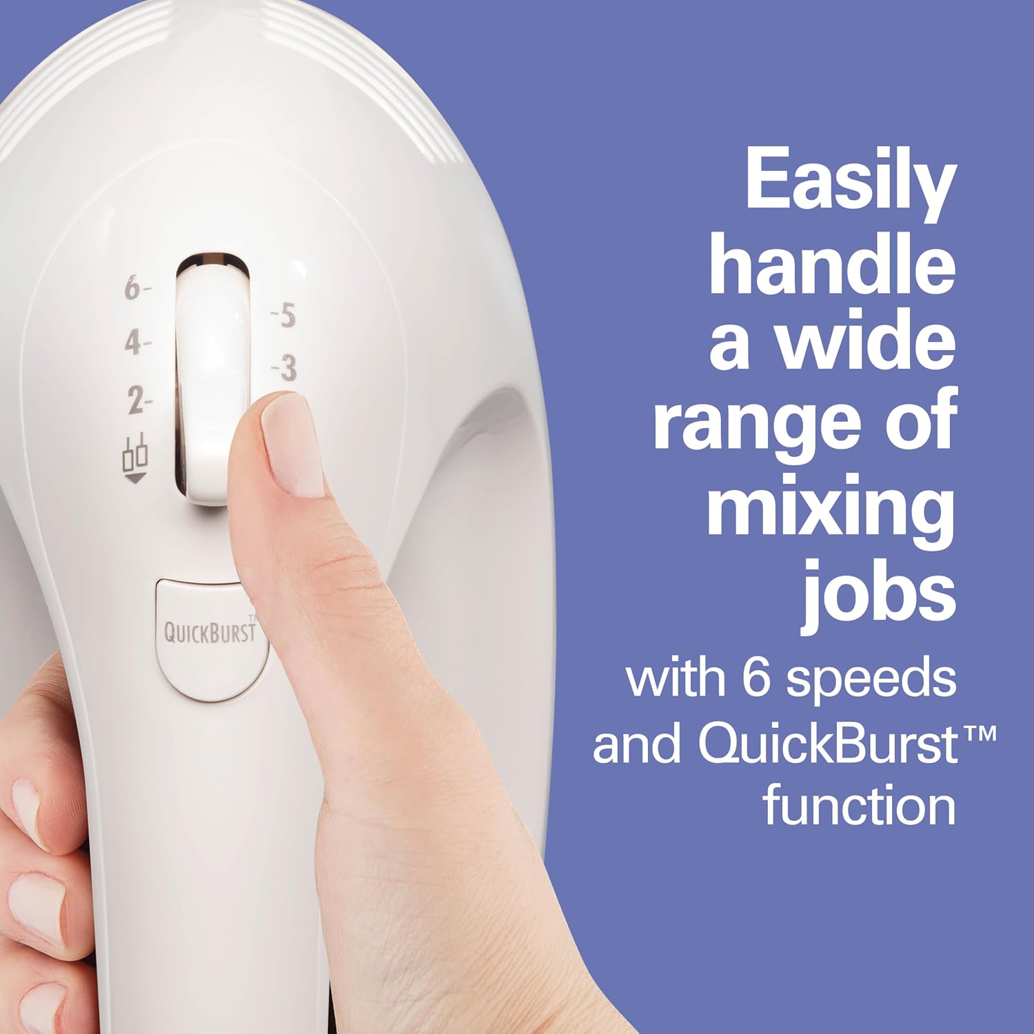 Hamilton Beach 6-Speed Electric Hand Mixer With Easy Clean Beaters | Traditional Beaters | Dough Hooks | Whisk | Snap-On Storage Case | 275 Watt Motor | White | 62636J - Image 6