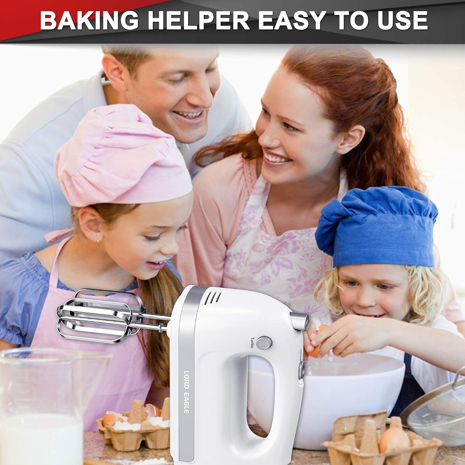 Lord Eagle Hand Mixer Electric Handheld 400W 5-Speed Lightweight | Kitchen Mixer with Storage Case, 5 Stainless Steel Attachments for Baking Cake Egg Cream Food Beater, Turbo+Eject Button - Image 8