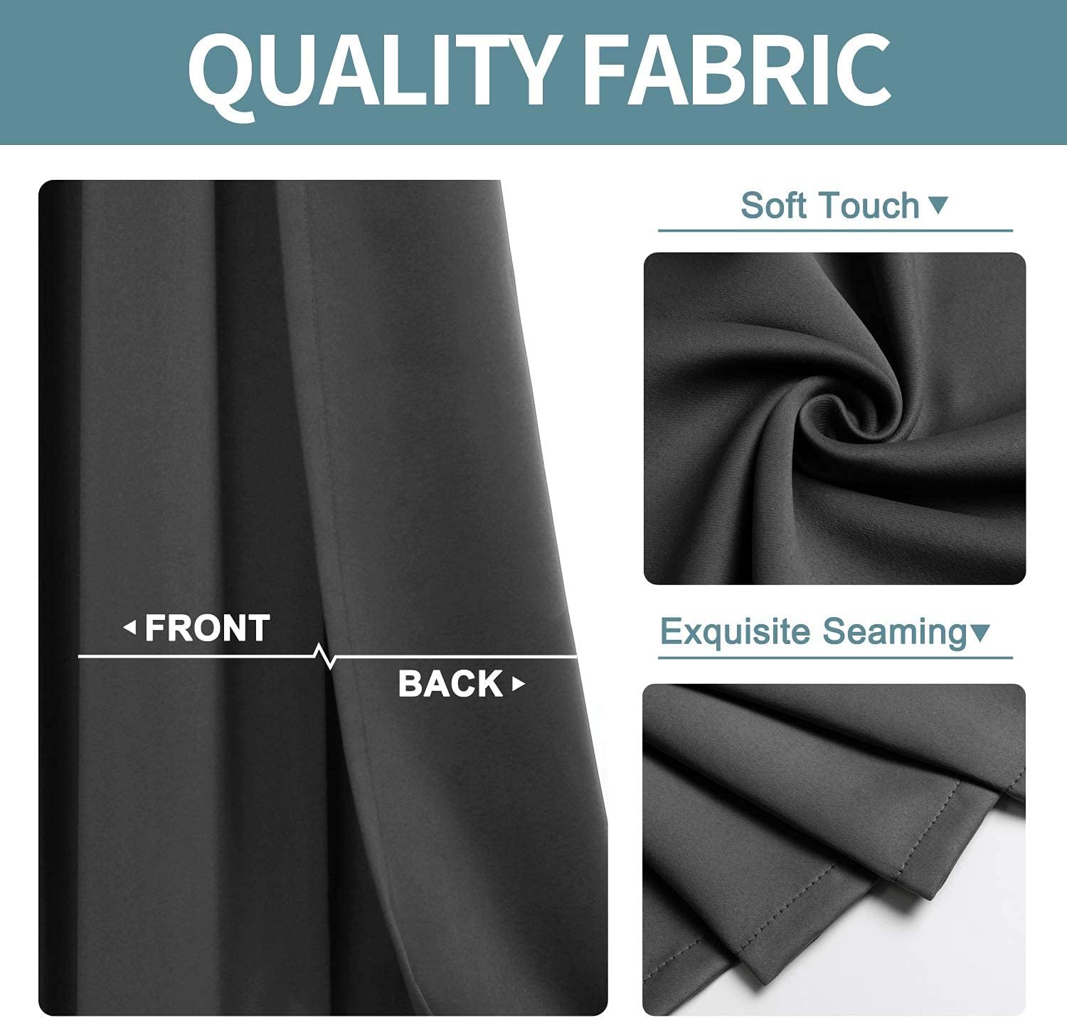 ChrisDowa Blackout Curtains for Bedroom and Living Room 63 Inches Long | 2 Panels Set, Thermal Insulated, Light Blocking, Room Darkening, Grommet, Window Drapes, Dark Grey, 42 x 63 Inch - Image 4