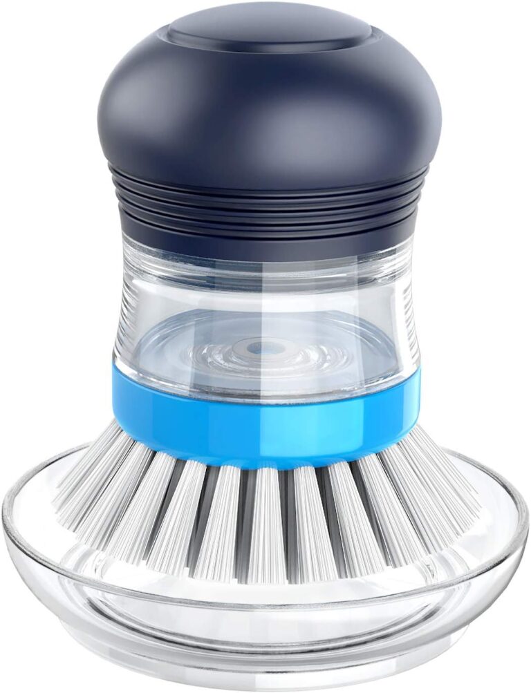 MR.SIGA Soap Dispensing Palm Brush Storage Set, 1 Pack, Navy/Blue | Dish brush with soap dispenser, palm scrubber, palm scrub brush, ideal for kitchen and dishes cleaning