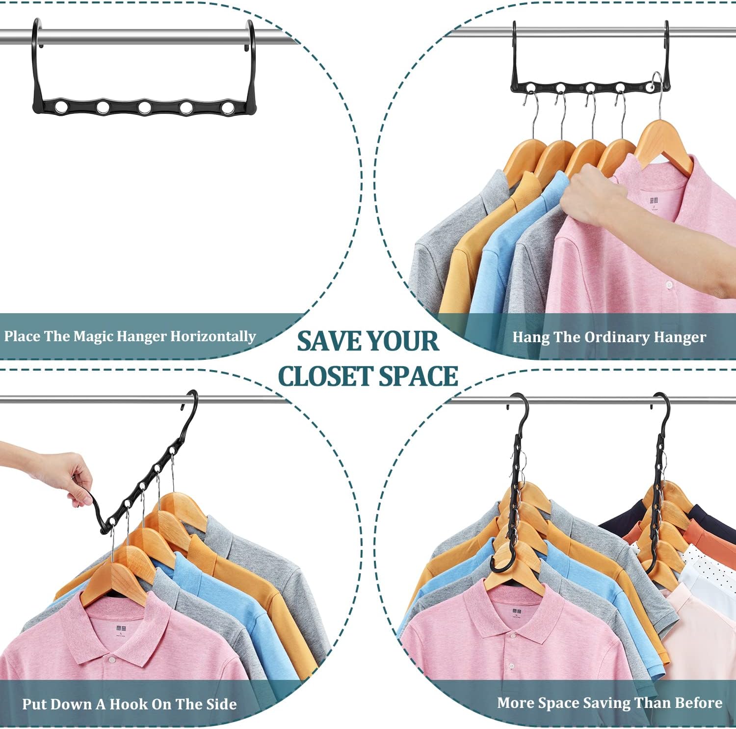 AMKUFO 6 Pack-Closet-Organizers-and-Storage, Space-Saving-Hangers Black | Magic-Hangers, Closer-Organizer-for-Closet-Organization, Space-Saver-Hanger-Organizer-for-Multipurpose, Dorm-Room-Essentials - Image 3