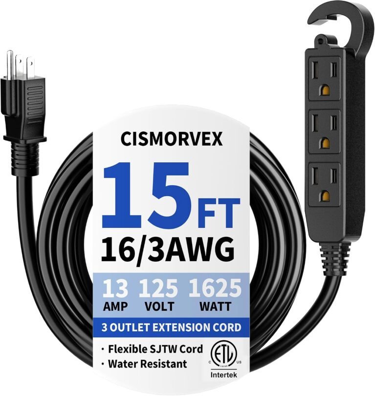 15Ft 3 Prong Multiple Outlets Outdoor Extension Cord, Black | Waterproof Grounded 3 outlet Extension Cord, 16/3 AWG Power Strip for Garden Patio Camping, 13A 125V 1625W, ETL Listed