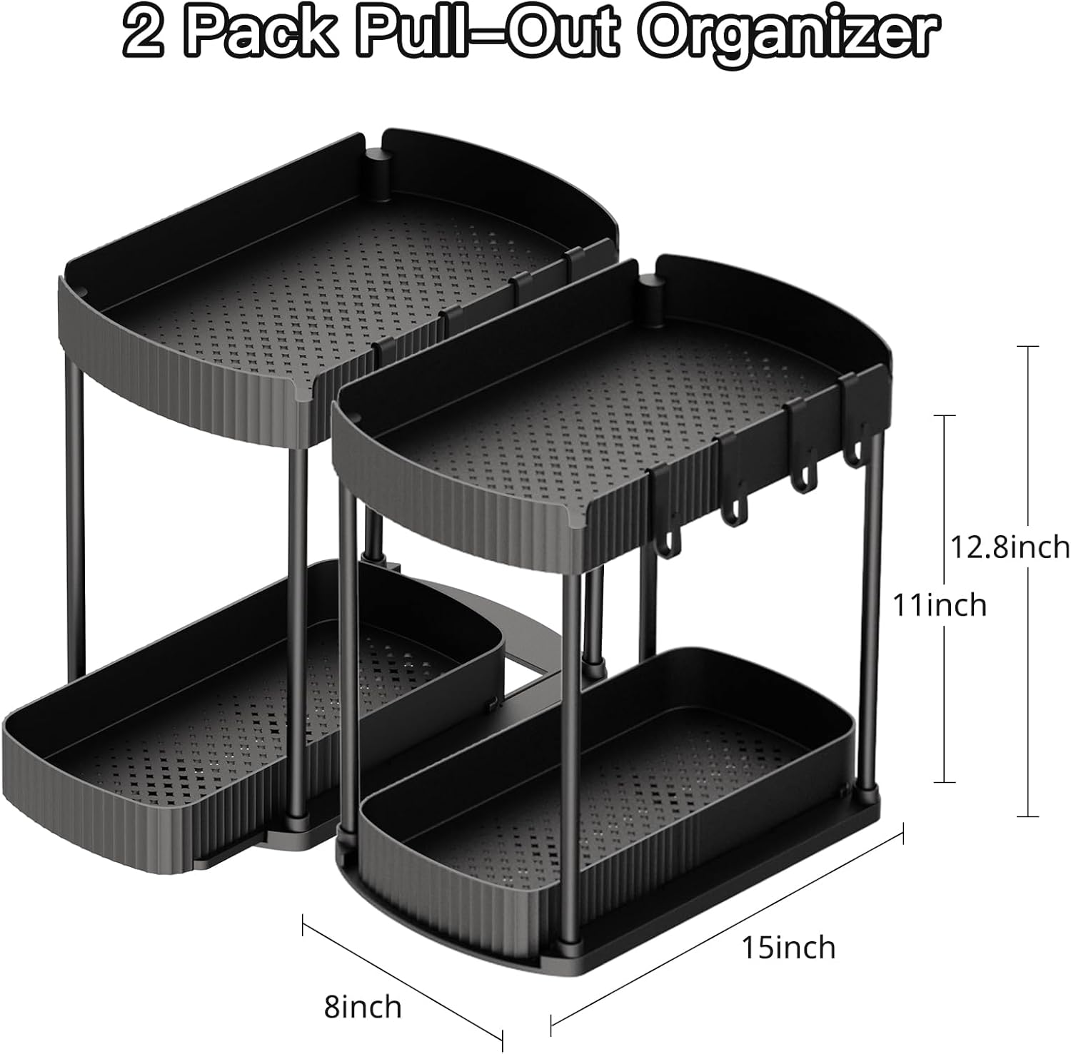 2 Packs Under Sink Pull-Out Storage Organizers, 12.8 Inches, Black | Multi-Purpose Cabinet Organizers and Storage for Bathroom & Kitchen - Image 2