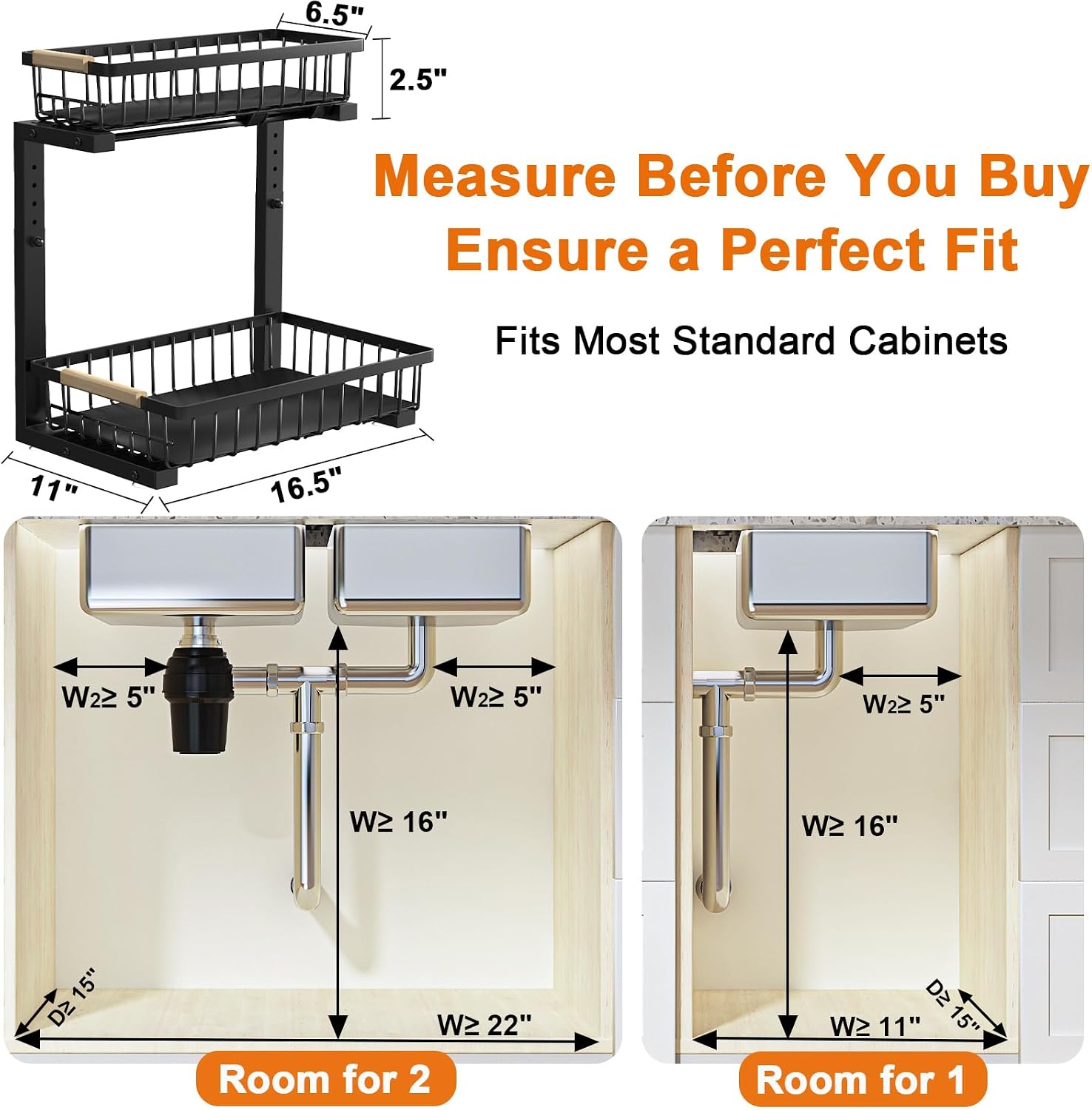 REALINN Under Sink Organizer, 2 Pack Height Adjustable Under Sink Organizers and Storage, 2 Tier Pull Out Drawer Cabinet Storage for Kitchen Bathroom - Image 2