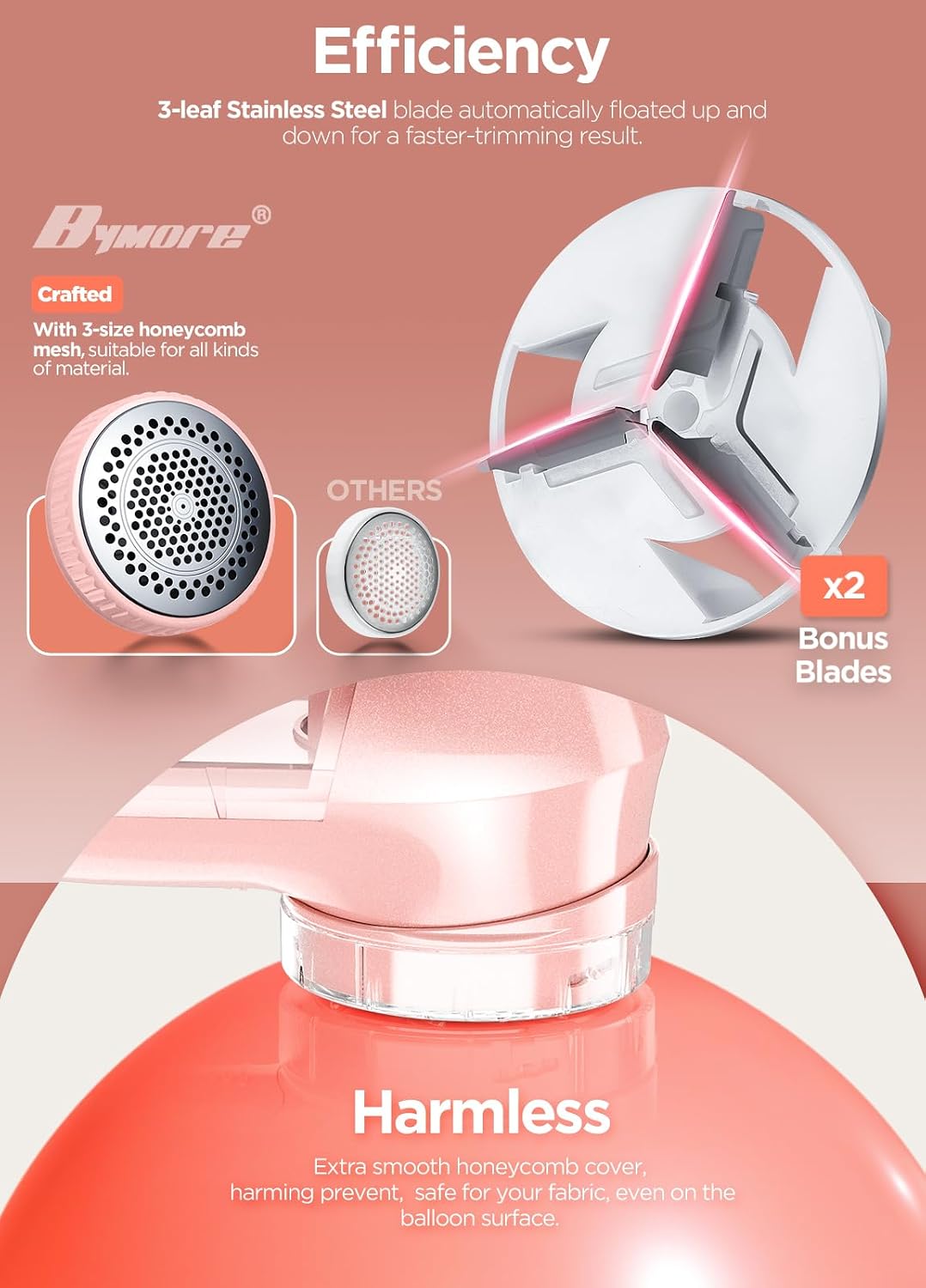 Bymore Fabric Shaver, Lint Shaver, Sweater Shaver for Clothes, Pink | Compact one-button design refreshes clothes quickly and fits easily in a bag for home, office or travel - Image 3