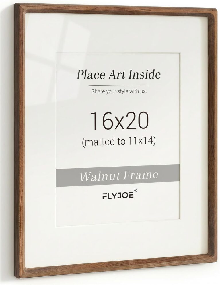 Picture Frame, USA-Sourced Hardwood Photo Frame, Walnut, 16 x 20 | Mortise&Tenon Joint, HD Tempered Glass, Bevel Cutting Matted to 11x14 Photos, Ideal for Wedding, Family, Art Prints
