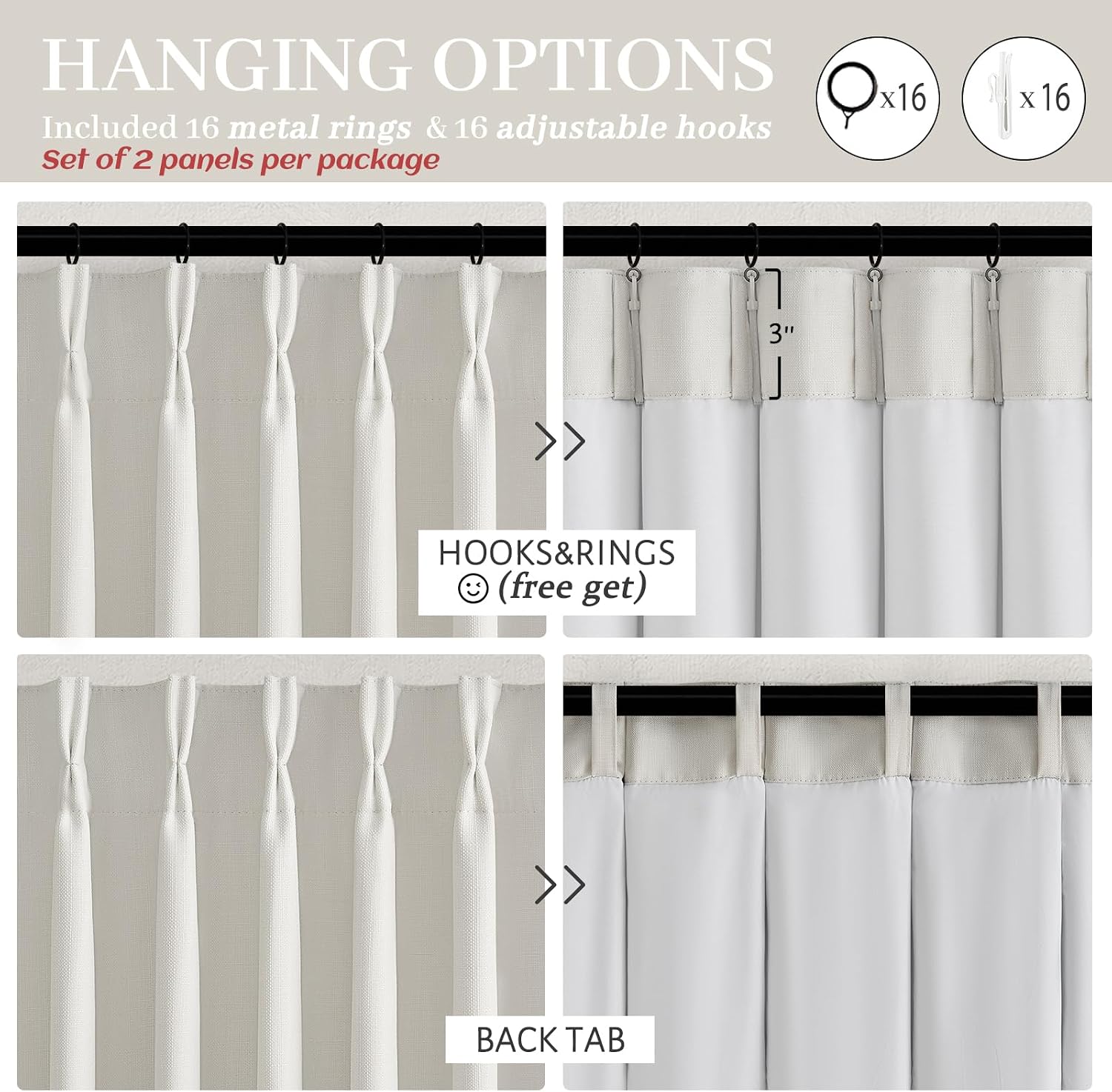 100% Blackout Linen 96 Inch Curtains 2 Panel Set for Bedroom, Modern Pinch Pleated Natural Linen Off Beige White Insulated Heavy Curtain 40 x 96 Inches Length Sliding Glass Door Room Darkening Drapes - Image 7