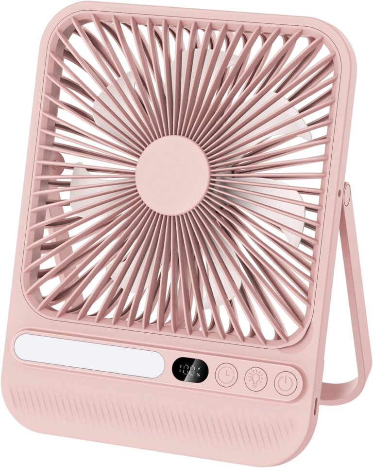 8000mAh Pink Portable Travel Fan with Timer&Ligh,Up to 28H Runtime | 7in,Ultra-Thin,LED Display,