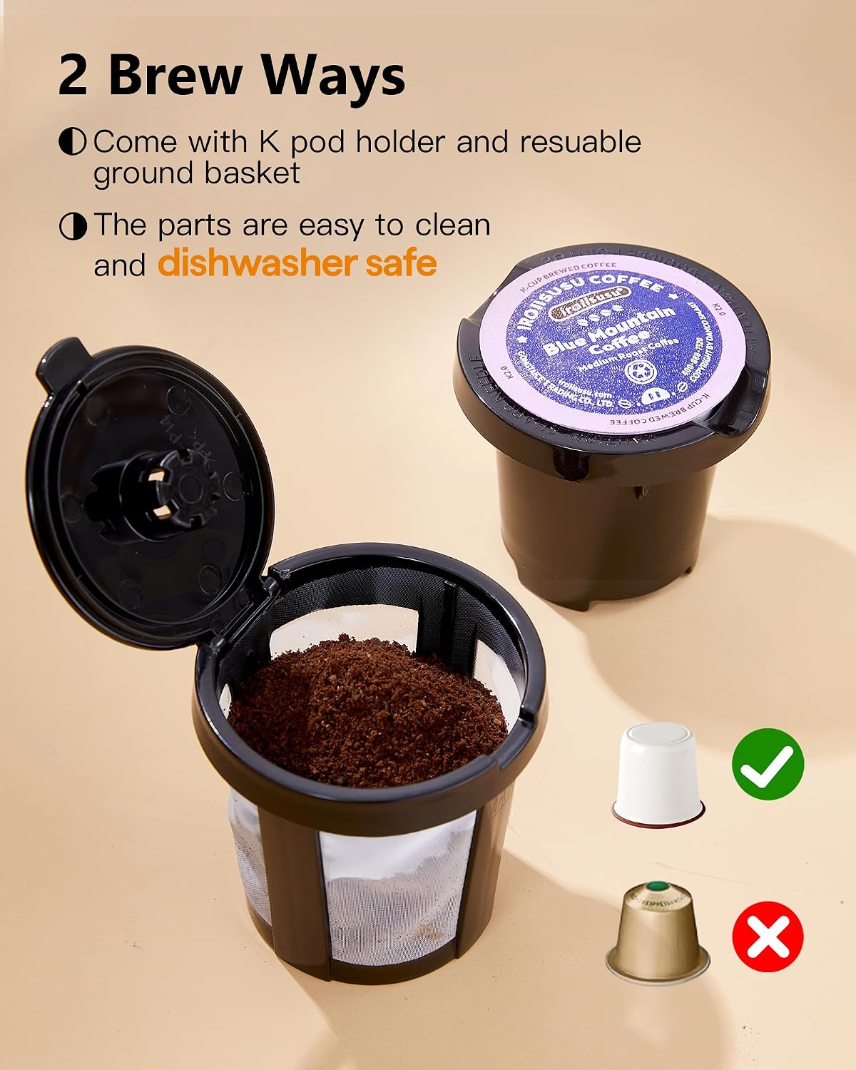 Tastyle Mini Single Serve Coffee Maker for K Cups and Grounds with Handle | for Travel, Camping, Office, RV and Dorm, Portable Handle, 120V, 6 to 12 Oz Brew Size, BPA Free, K302, Black and Gold - Image 8