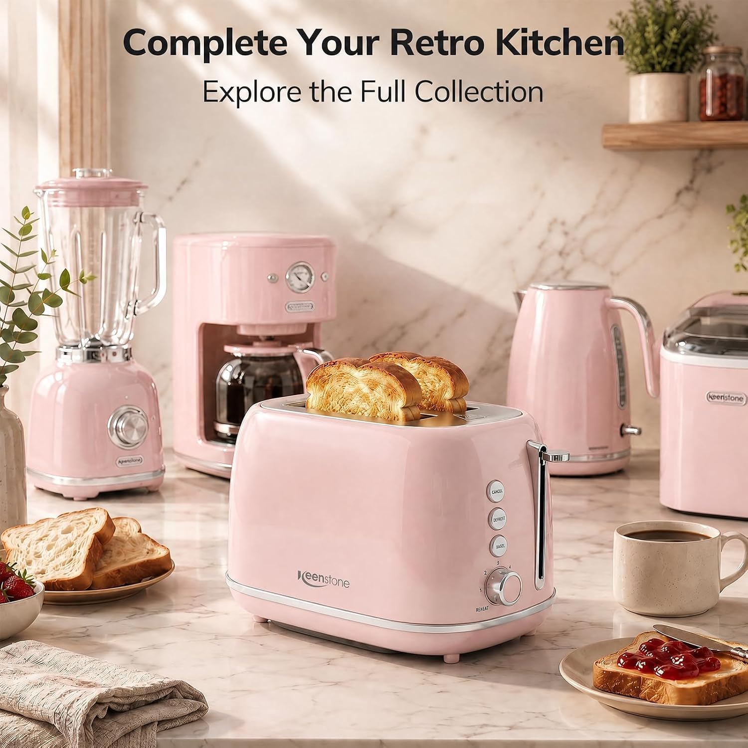 2 Slice Toaster Retro Stainless Steel with Bagel, Cancel, Defrost Function and 6 Bread Shade Settings Bread Toaster, Extra Wide Slot and Removable Crumb Tray (Pink) - Image 7