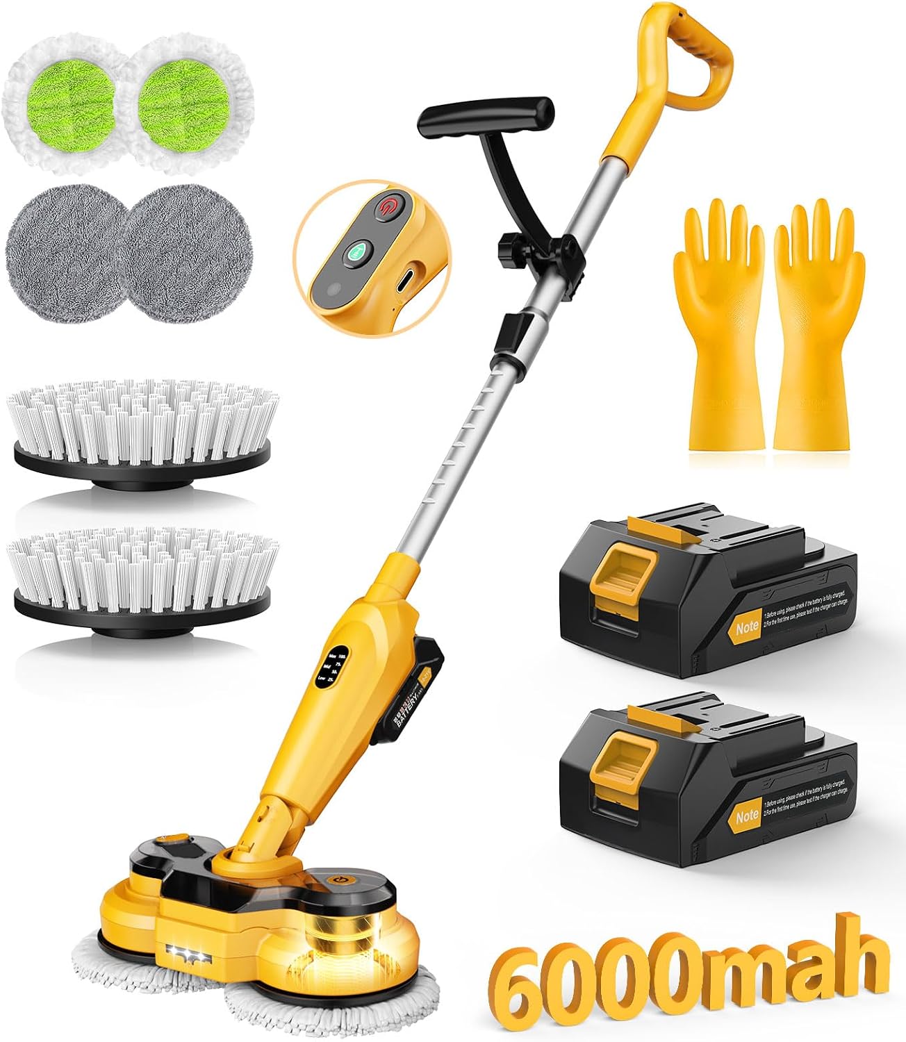 qimedo Cordless Electric Mop M3, 6000mAh, 2-in-1 Power Scrubber & Mops | 800RPM Floor Scrubber Machine, Automatic Spin Mops with Smart Display, Rotating Mop with LED Light & Water Spray - Image 8