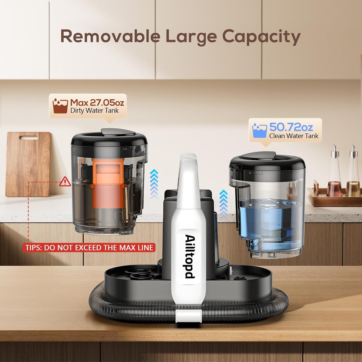 Ailltopd Portable Carpet & Upholstery Spot Cleaner Machine, 15Kpa Powerful Suction & Couch Cleaner, Deep Cleaning for Carpet, Car, Pets, Stairs, Furniture, Self Cleaning System and Cleaner Solution - Image 4