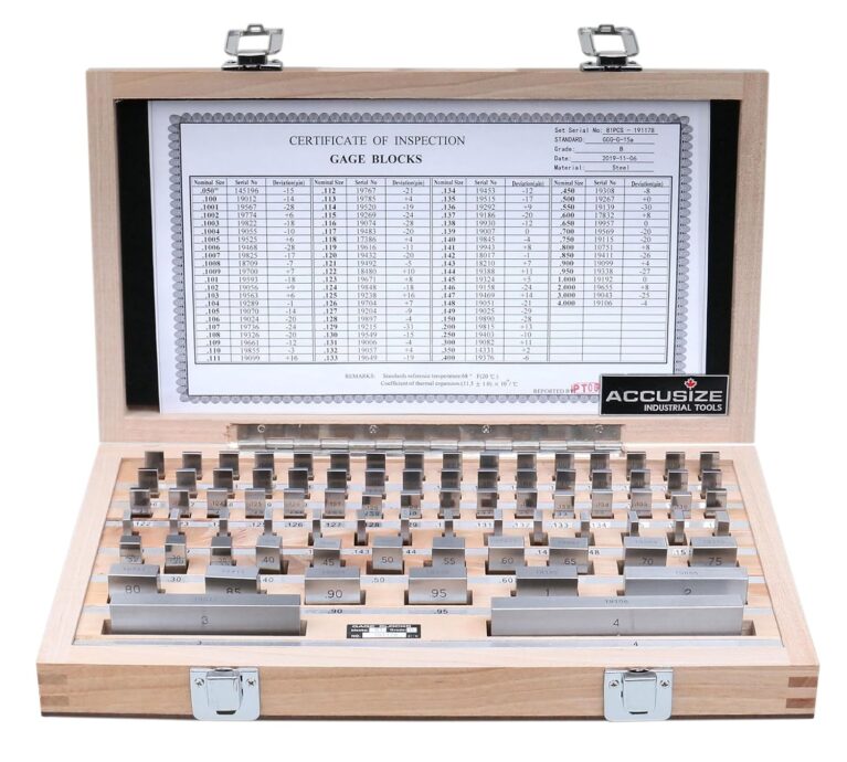 Accusize Industrial Tools Precision 81-Piece Steel Gauge Block Set, Grade B Accuracy, Corrosion-Resistant, P900-S581 | ASME B89.1.9-2002, Hardened to HRC 64, Corrosion-Resistant, with Certificate of Inspection