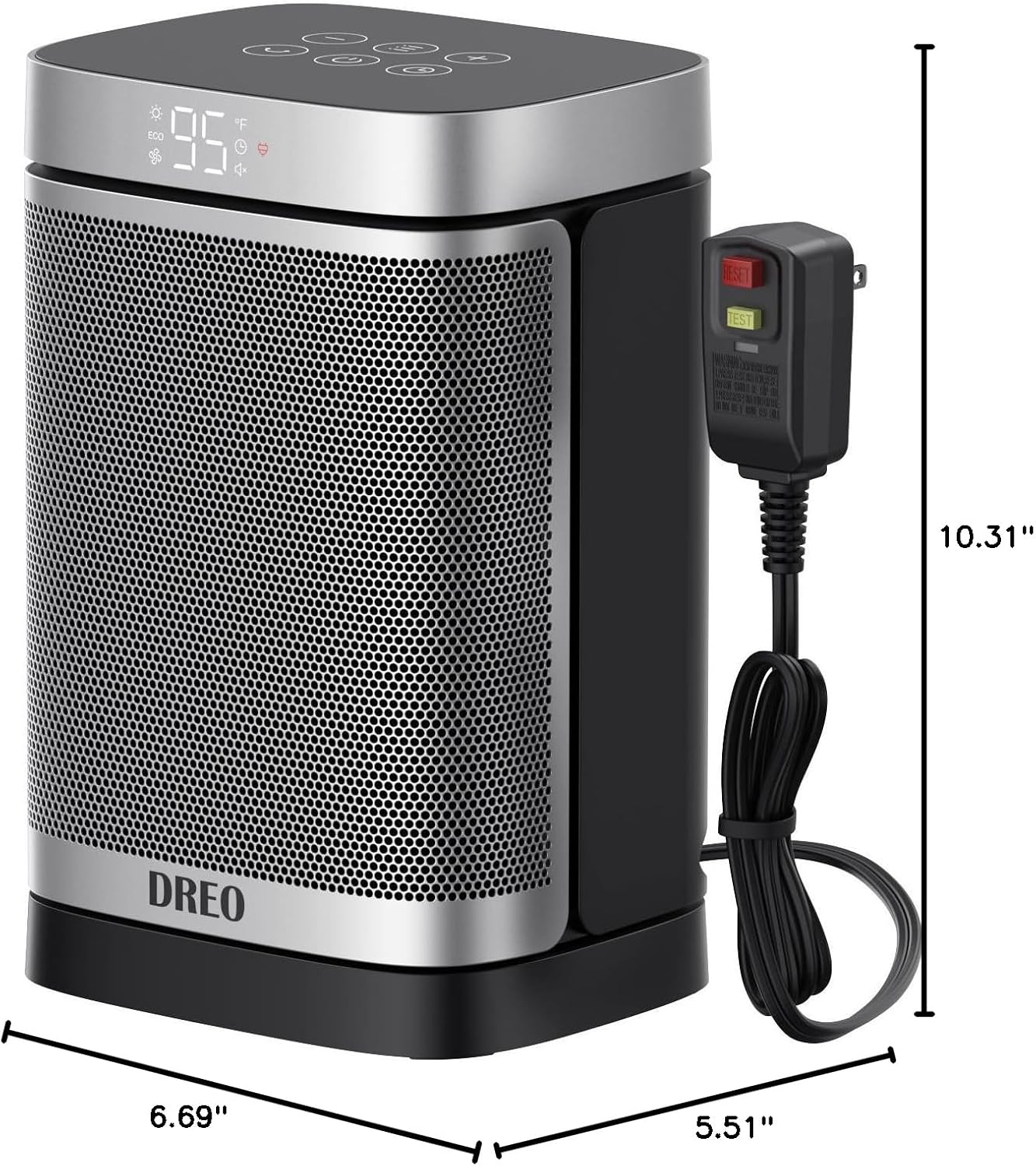 DREO Space Heater for Bathroom and Indoor, Safe and Quiet Portable Heater | ALCI Safety Plug, 41-95°F Digital Thermostat, Remote, 70°Oscillating, 12h Timer, 5 Modes, 1500W PTC Ceramic Heater - Image 10