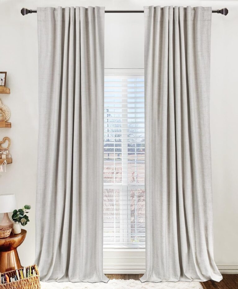 Linen Textured Total Blackout Curtains for Bedroom 84 Inches Long, Beige | 100% Blackout Shield, Back Tab/Rod Pocket Living Room Drapes, Thermal Insulated Blackout Curtains 2 Panels Set, 50"W x 84"L