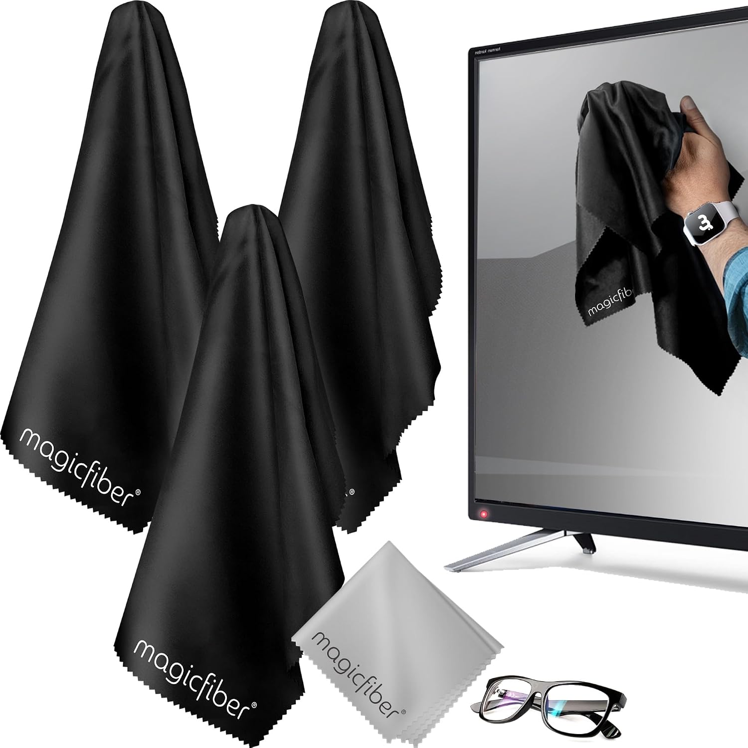 MagicFiber Extra Large Microfiber Cleaning Cloth for TV Screens & Monitors | Great for OLED, Computers, Laptops, Cars & Electronics, Eyeglass & Glasses Cleaner