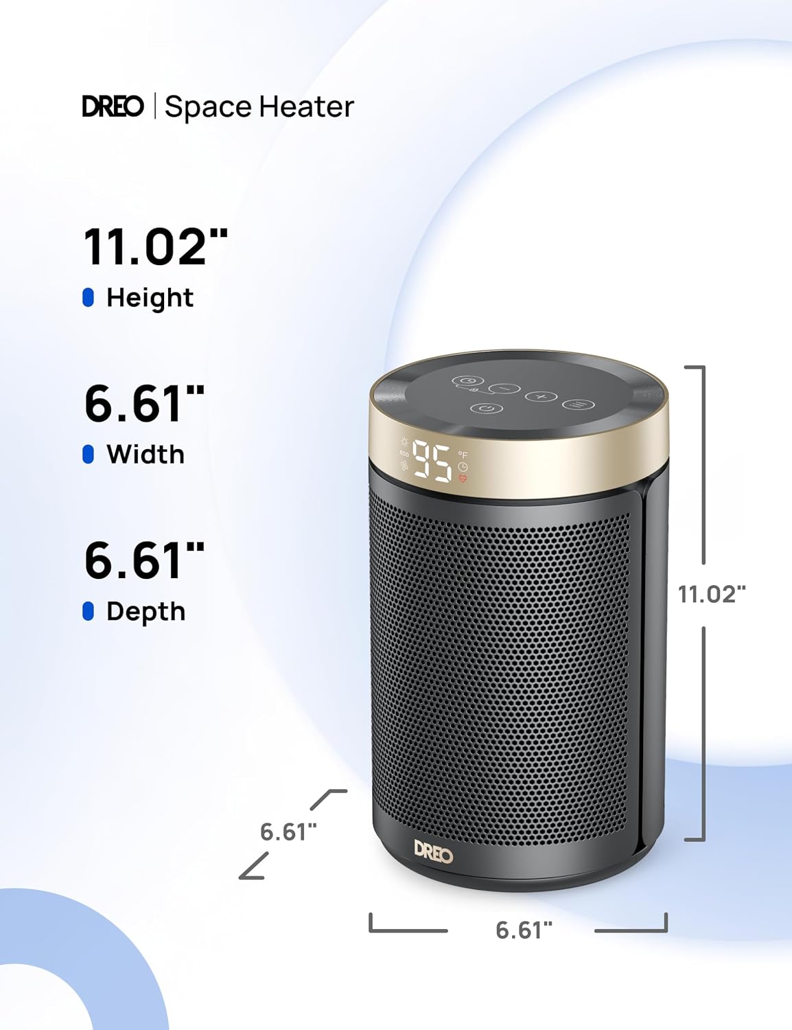 DREO Space Heater, Portable Electric Heaters for Indoor Use with Thermostat | 2026 Upgraded, 34dB Quiet, 12H Timer, 5 Mode, Remote, 1500W PTC Ceramic Fast Safety Heat for Office Bedroom Home, Gold - Image 8