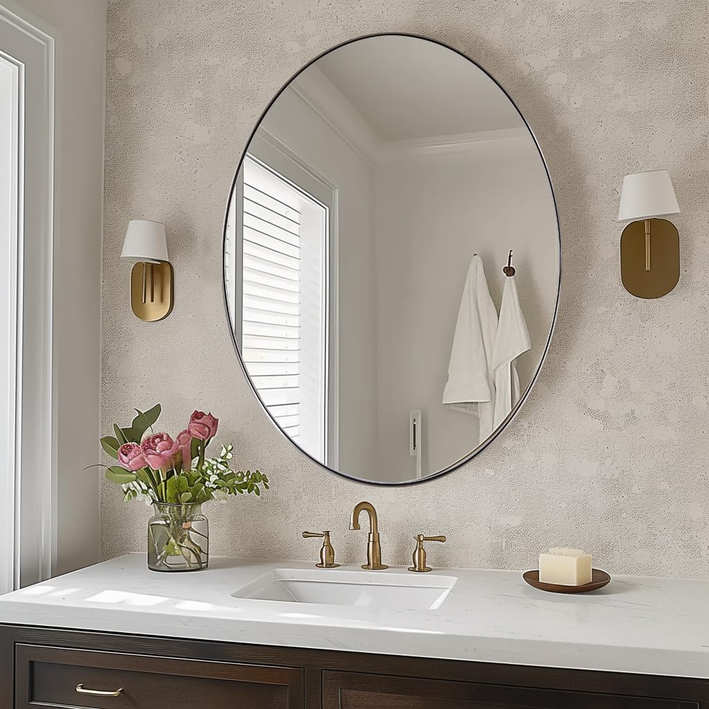ANDY STAR Brushed Nickel Oval Mirror,24 x 36 Inch Bathroom Mirror Brushed Nickel Stainless Steel Metal Frame, Oblong Mirror Pill Shaped Mirrors for Bathroom Wall Mount Horizontal or Vertical - Image 9