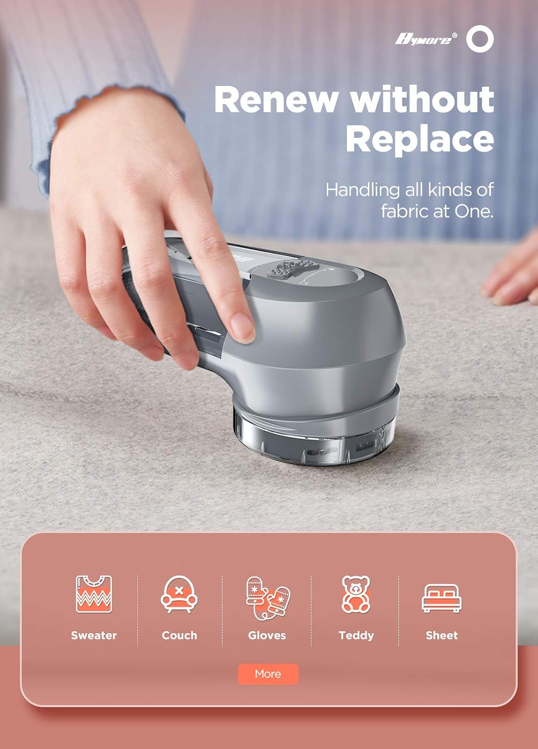 Bymore Fabric Shaver, Lint Shaver, Sweater Shaver for Clothes, Gray | Compact one-button design refreshes clothes quickly and fits easily in a bag for home, office or travel - Image 2