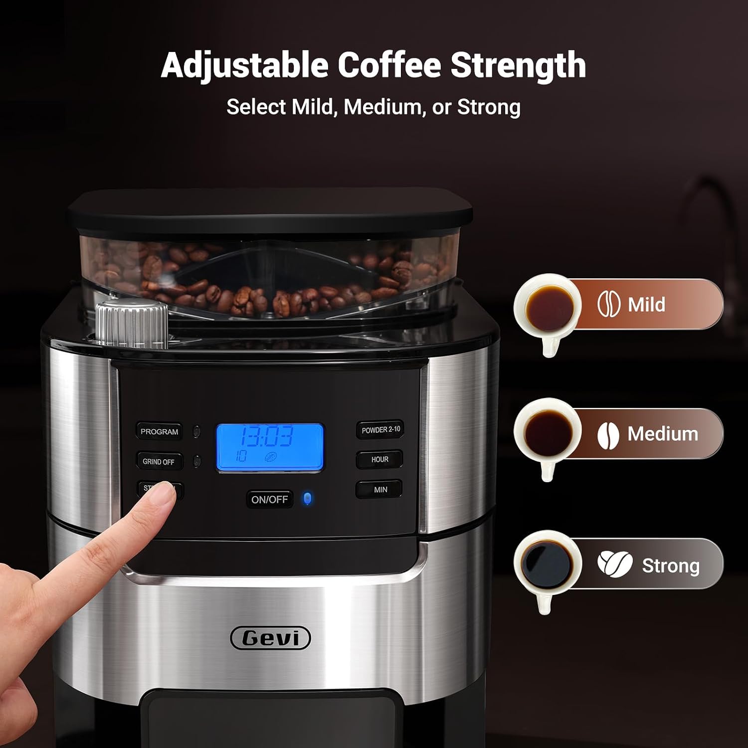 Gevi 10-Cup Grind-And-Brew Drip Coffee Maker with Built-In Burr Grinder | Programmable Timer, 1.5L Water Tank, 2-Hour Auto Keep-Warm, Durable Reusable Permanent Filter for Daily Coffee Brewing - Image 8