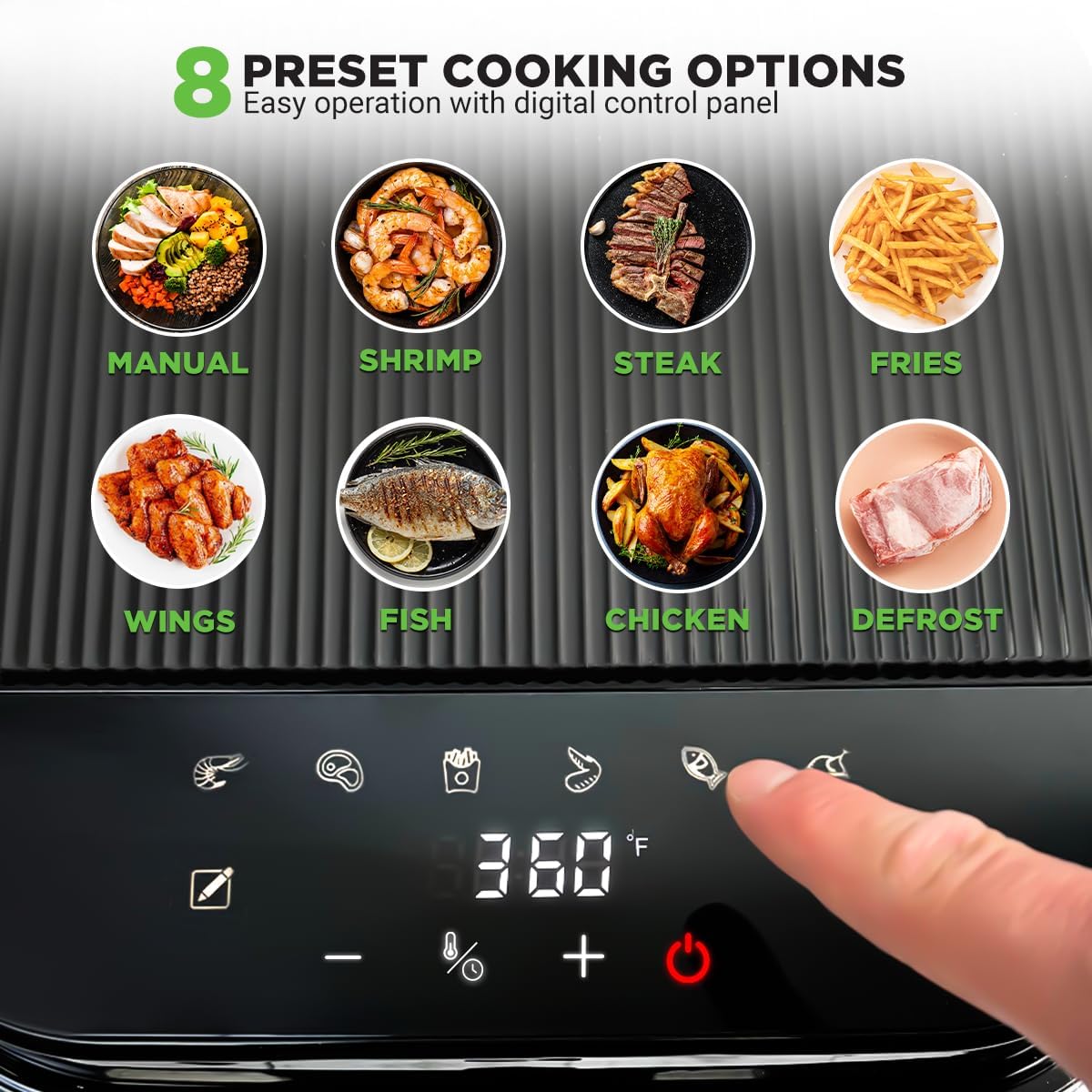 Nutrichef 5.8 Quart Air Fryer | 8-1 Preset Cook Modes | Transparent Fry Bowl for Best Cooking Results | Cook Shrimp, Steak, Fries, Wings, Chicken & More | Precise Temperature Control & Time | Grey - Image 5