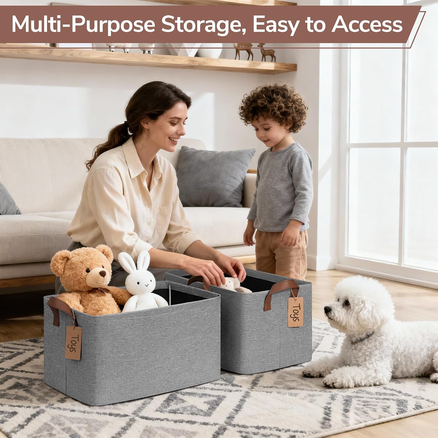 CHICVITA 4 Pack Large Fabric Storage Baskets for Shelves, 30L Gray | 16.8" × 11" × 9.8" Closet Storage Bins for Clothes, Toys & Towels, Fits Nursery & Bathroom Organization, Metal Frame - Image 4