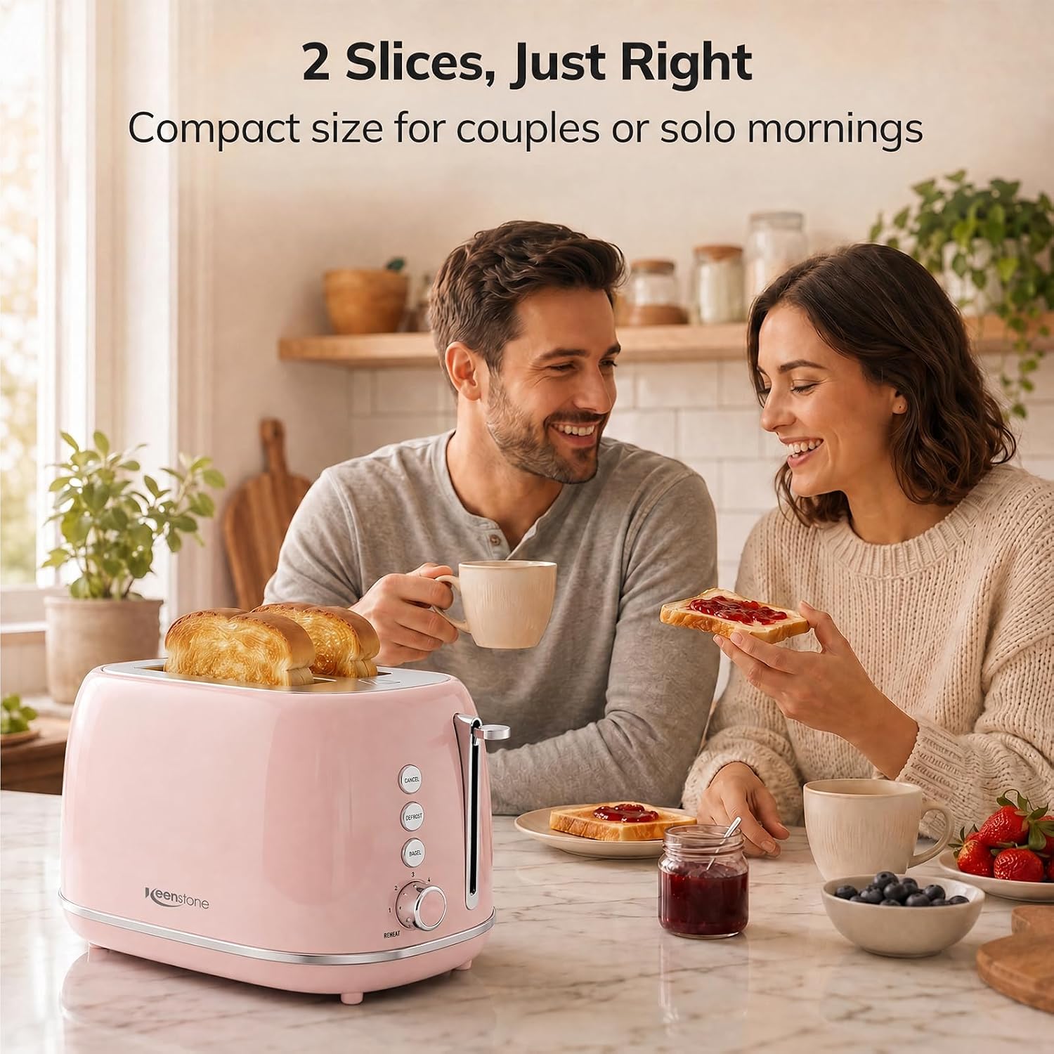 2 Slice Toaster Retro Stainless Steel with Bagel, Cancel, Defrost Function and 6 Bread Shade Settings Bread Toaster, Extra Wide Slot and Removable Crumb Tray (Pink) - Image 6