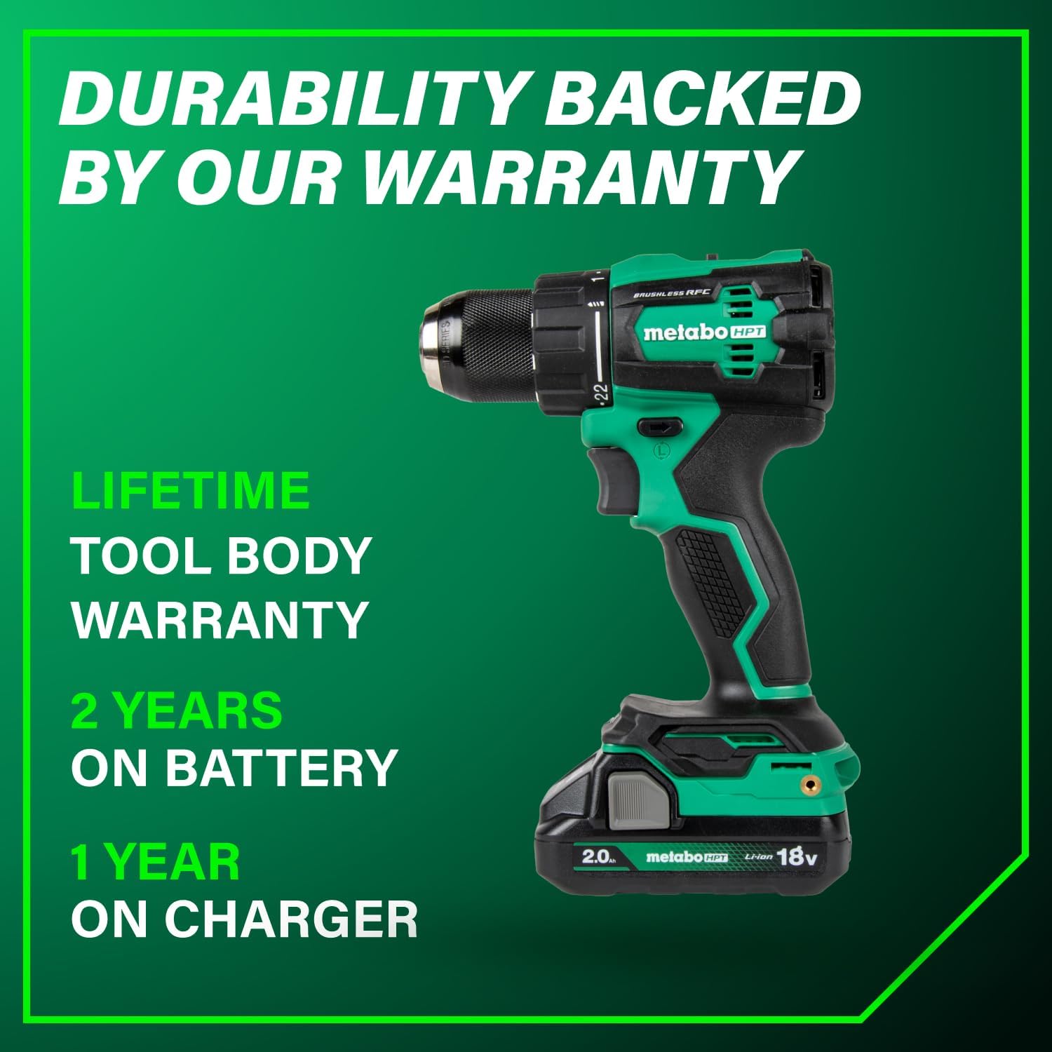 Metabo HPT 18V MultiVolt 1/2" Cordless Brushless Driver Drill Kit, High Power Drill Set with Bag, 2 Lithium-Ion Metabo Batteries and Charger, Compact Lightweight Power Driver, DS18DEX - Image 12