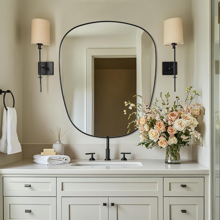 ANDY STAR Irregular Wall Mirror, 30"x36" Matte Black Vanity Mirror for Bathroom, Unique Scalloped Design in Stainless Steel Metal Frame, Ideal for Living Room, Bedroom, Entryway