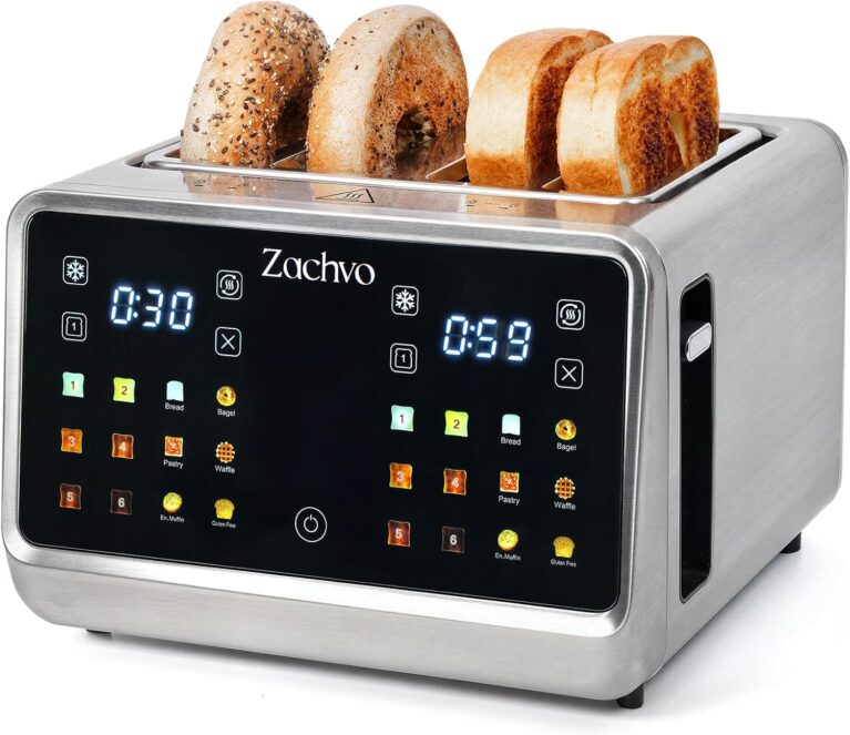 4 Slice Smart Toaster with Dual Independent Controls for Family Breakfast | Touchscreen, 1.5" Extra-Wide Slots, 6 Bread Modes, 6 Shade Levels, One-Sided Bagel Toasting, Defrost, Reheat, Stainless Steel