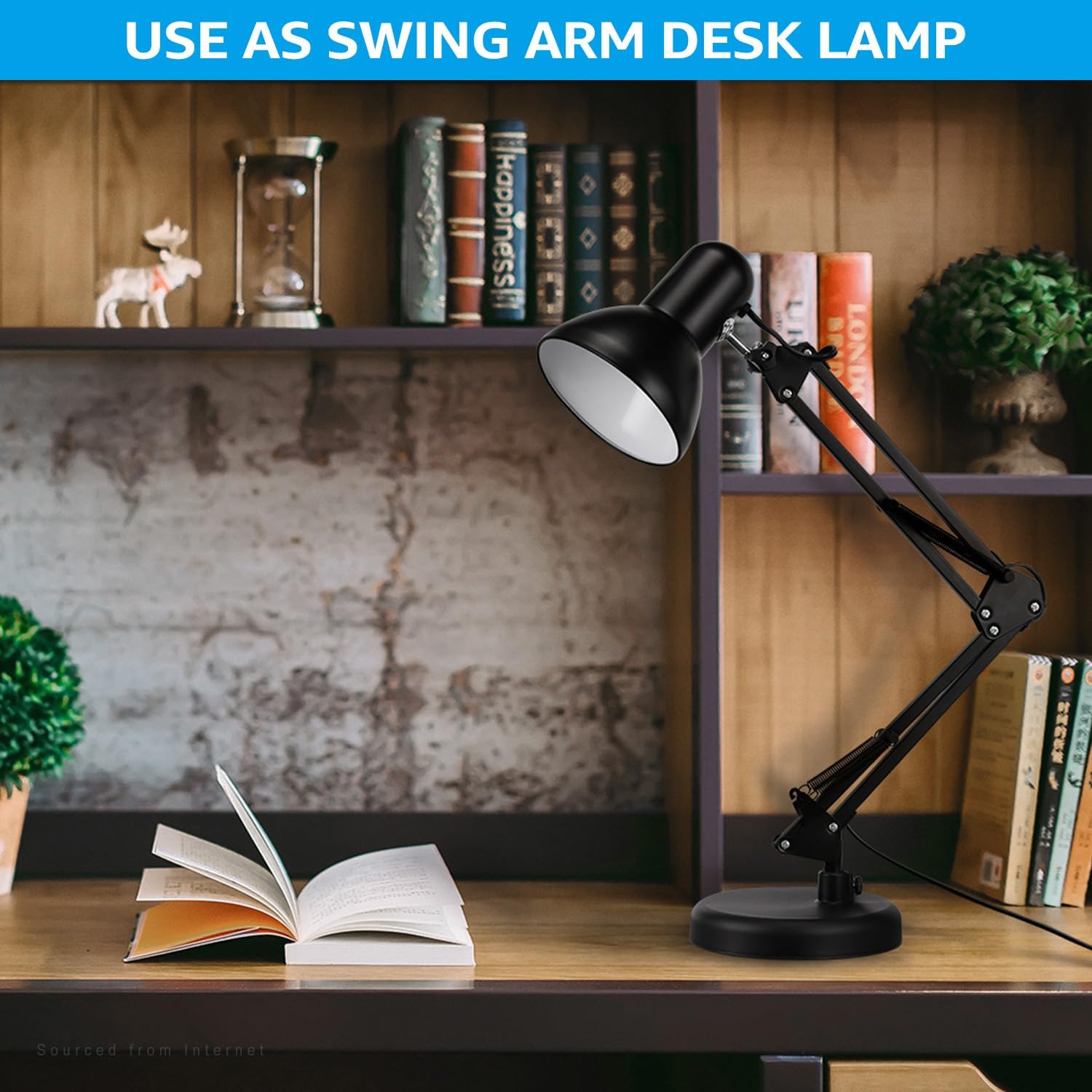 TORCHSTAR Metal Desk Lamp, Adjustable Swing Arm, E26, Black | Architect Gooseneck Multi-Joint Clip Table Lamp with Plastic Clamp, for Home Office, Work, Study, Reading, Bulbs not Included - Image 3