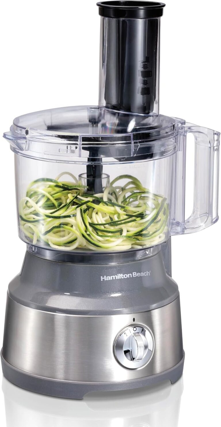 Hamilton Beach 10 Cup Food Processor & Vegetable Chopper | For Slicing, Shredding, Mincing, and Puree | Veggie Spiralizer Attachment | Grey and Stainless Steel | 70735