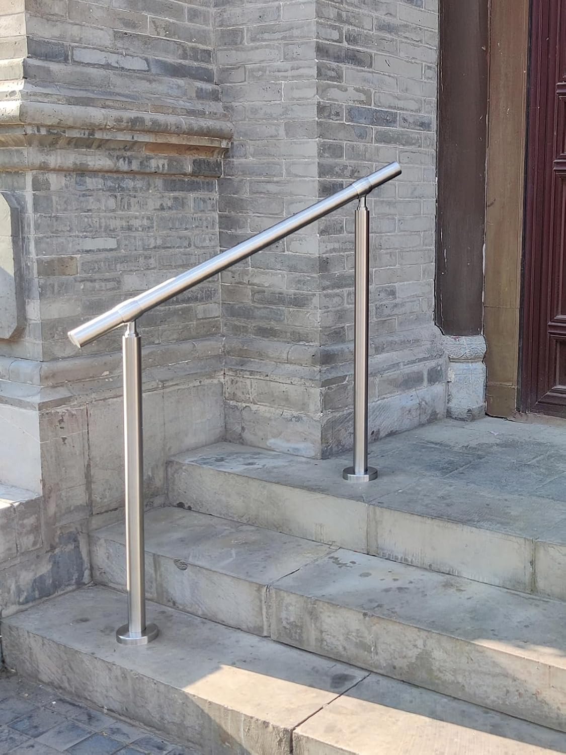 Outdoor 3 Step Handrail, DIY 304 Stainless Steel Transitional Hand Rails with Installation Kit, Silver Porch Stair Railing for Concrete Brick or Wooden Steps, 39 x 36 Inch - Image 3