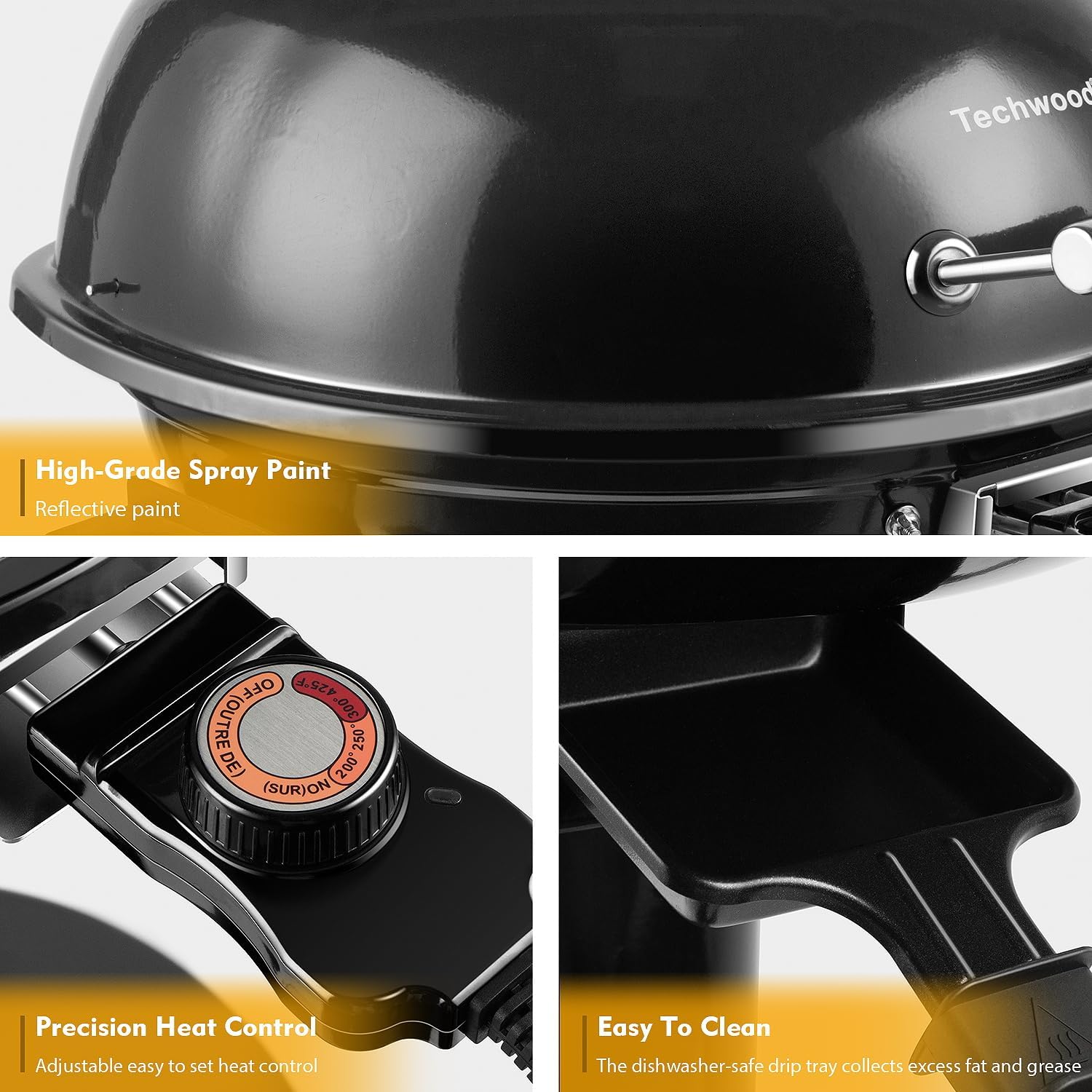 Electric Grill, Techwood Indoor/Outdoor Electric BBQ Grill, 1600W Portable Removable Stand Grill with Adjustable Heat & Drip Tray, Double Layer Design for Party, Patio & Backyard (Black) - Image 3