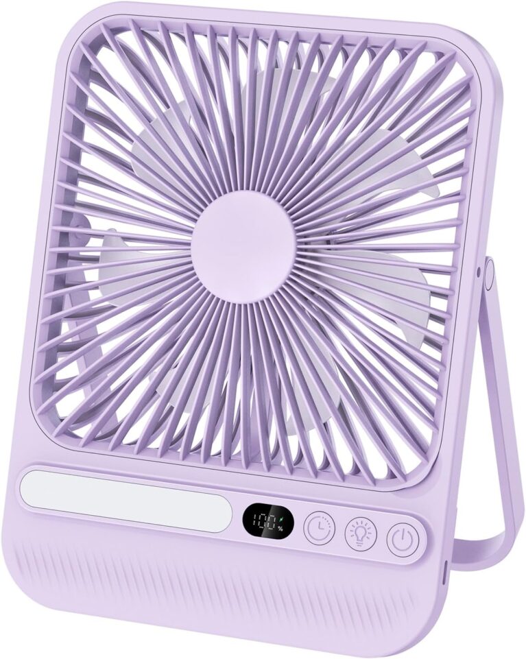 8000mAh Ultra-Thin Portable Travel Fan with Timer, Light&LED Display | 7in,28H Max Cooling Time,