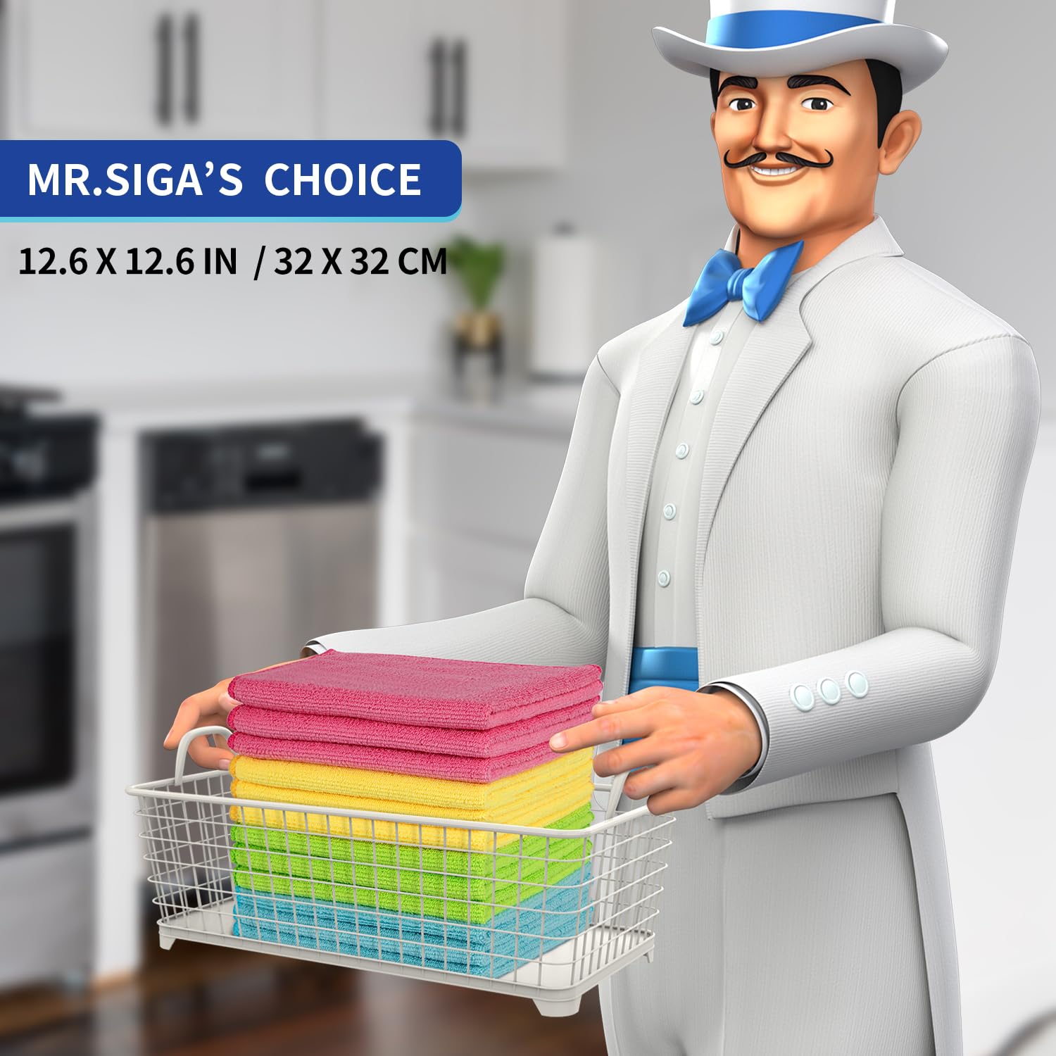 MR.SIGA Microfiber Cleaning Cloths, Streak Free Microfiber Towels, 12 Pack | Ultra absorbent and high density, reusable cleaning towels for kitchen, car, glass and household surfaces, color coded cloths - Image 2
