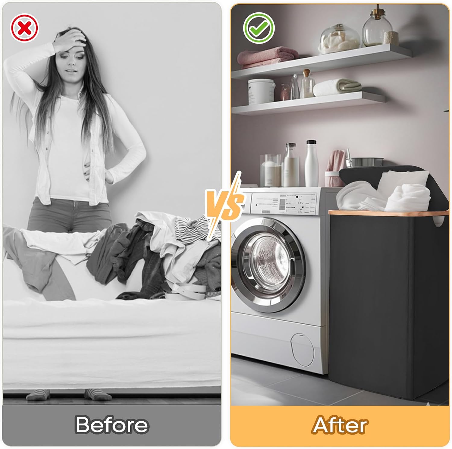 BALEINE 100L Laundry Hamper with Lid, Large Laundry Basket Bin | Large Capacity, Easy-Access Lid, Shape-Retaining Structure, Pull Handles, Ideal for Bedroom, Dorm, Laundry Room - Image 6