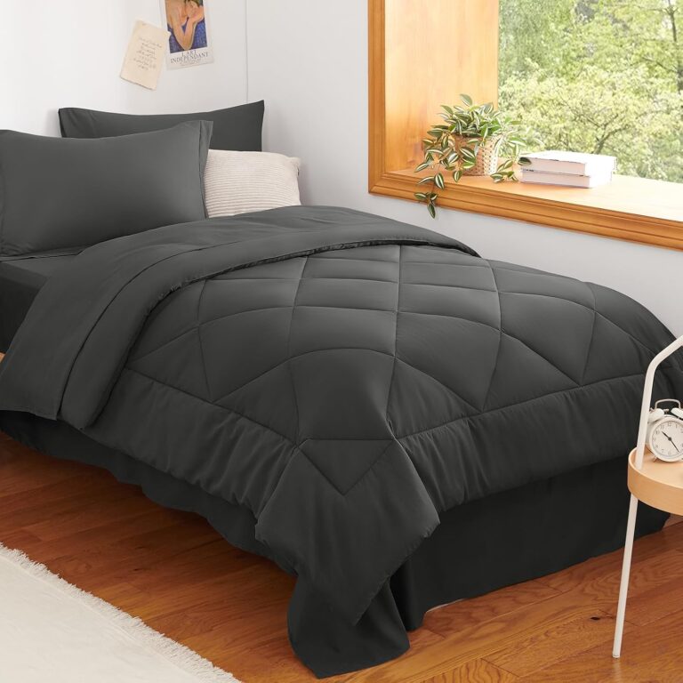 CozyLux Twin XL Comforter Set Dark Grey - 5 Pieces Complete Bedding Set | College Dorm Essentials, OEKO-TEX Certified, All Season, 240GSM Down-Alternative Comforter, Sheets, Pillowcase & Sham