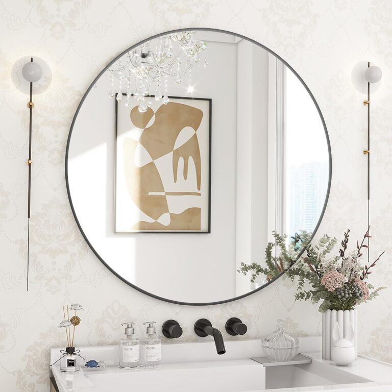 BEAUTYPEAK 24 Inch Round Mirror, Metal Frame Circle Mirror, Black | Wall Mounted for Entryway, Bathroom, Vanity, Living Room