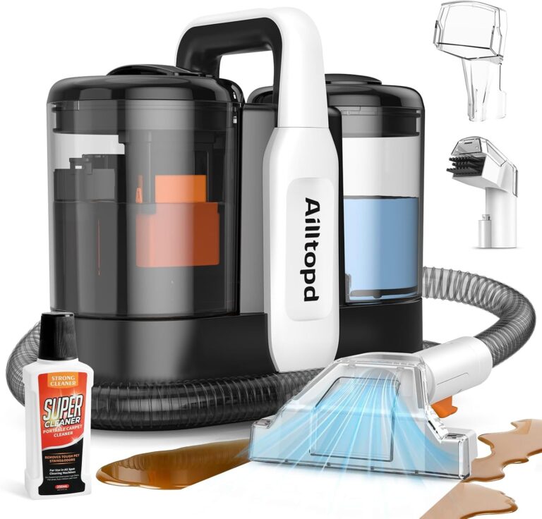Ailltopd Portable Carpet & Upholstery Spot Cleaner Machine, 15Kpa Powerful Suction & Couch Cleaner, Deep Cleaning for Carpet, Car, Pets, Stairs, Furniture, Self Cleaning System and Cleaner Solution