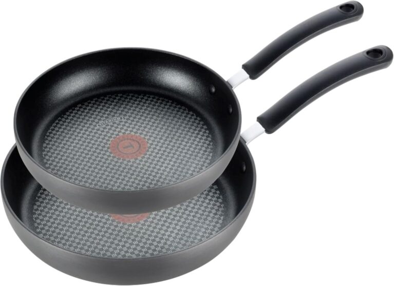 T-fal Ultimate Hard Anodized Nonstick Fry Pan Set 2 Piece, 10, 12 Inch, Oven Broiler Safe 400F, Cookware, Pots and Pans Set Non Stick, Kitchen Frying Pans, Cooking Skillets, Dishwasher Safe, Grey | Titanium nonstick coating, Thermo-Spot heat indicator, Oven safe to 400°F, Dishwasher safe, All stovetops except induction
