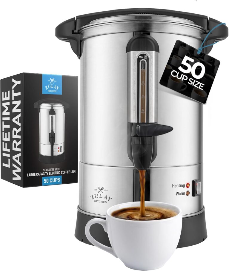 Zulay Kitchen 50 Cup Coffee Urn Commercial Coffee Maker, Hot Water Urn - Large Coffee Maker With Double-Wall Stainless Steel, Quick Brew, Stays Hot for Tea & Beverage at Events & Catering - Silver