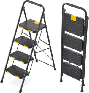 KINGRACK 4 Step Ladder, Sturdy Stee...