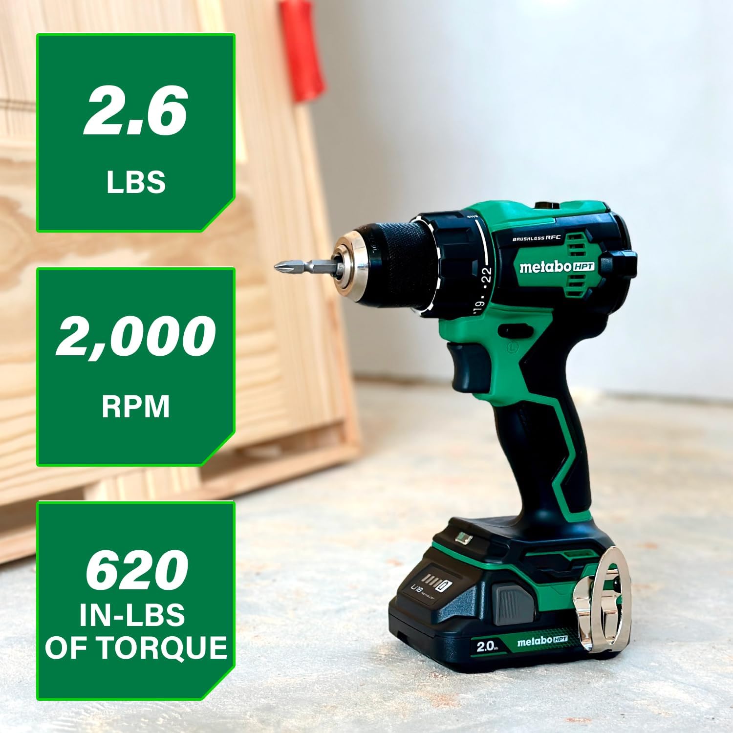 Metabo HPT 18V MultiVolt 1/2" Cordless Brushless Driver Drill Kit, High Power Drill Set with Bag, 2 Lithium-Ion Metabo Batteries and Charger, Compact Lightweight Power Driver, DS18DEX - Image 2