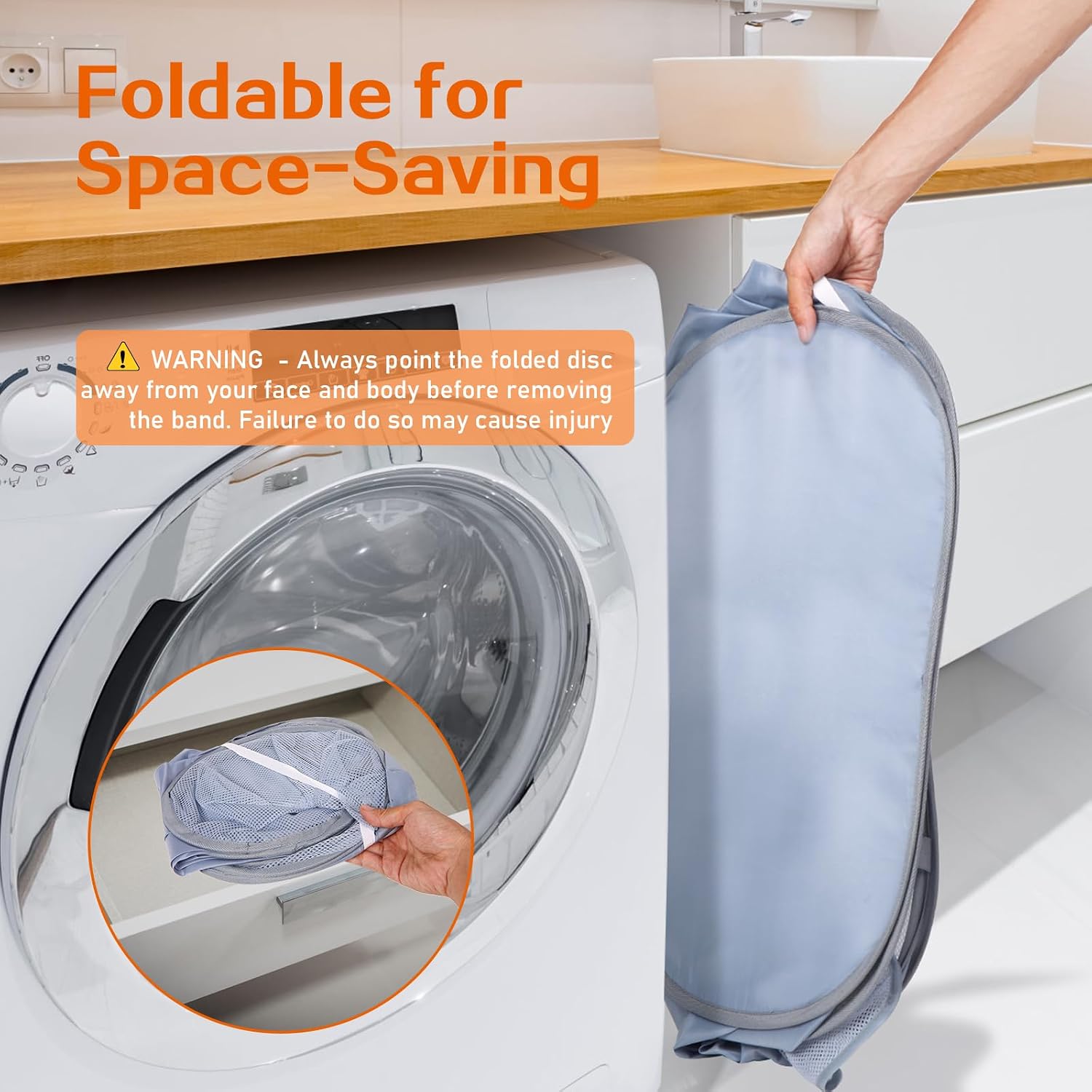 Durable Collapsible Foldable Pop Up Laundry Hamper, Sturdy 3 Compartments, Handy Pocket & Easy to Sort Clothes Hampers for Dorm, Kids Room, Travel - Grey - Image 6