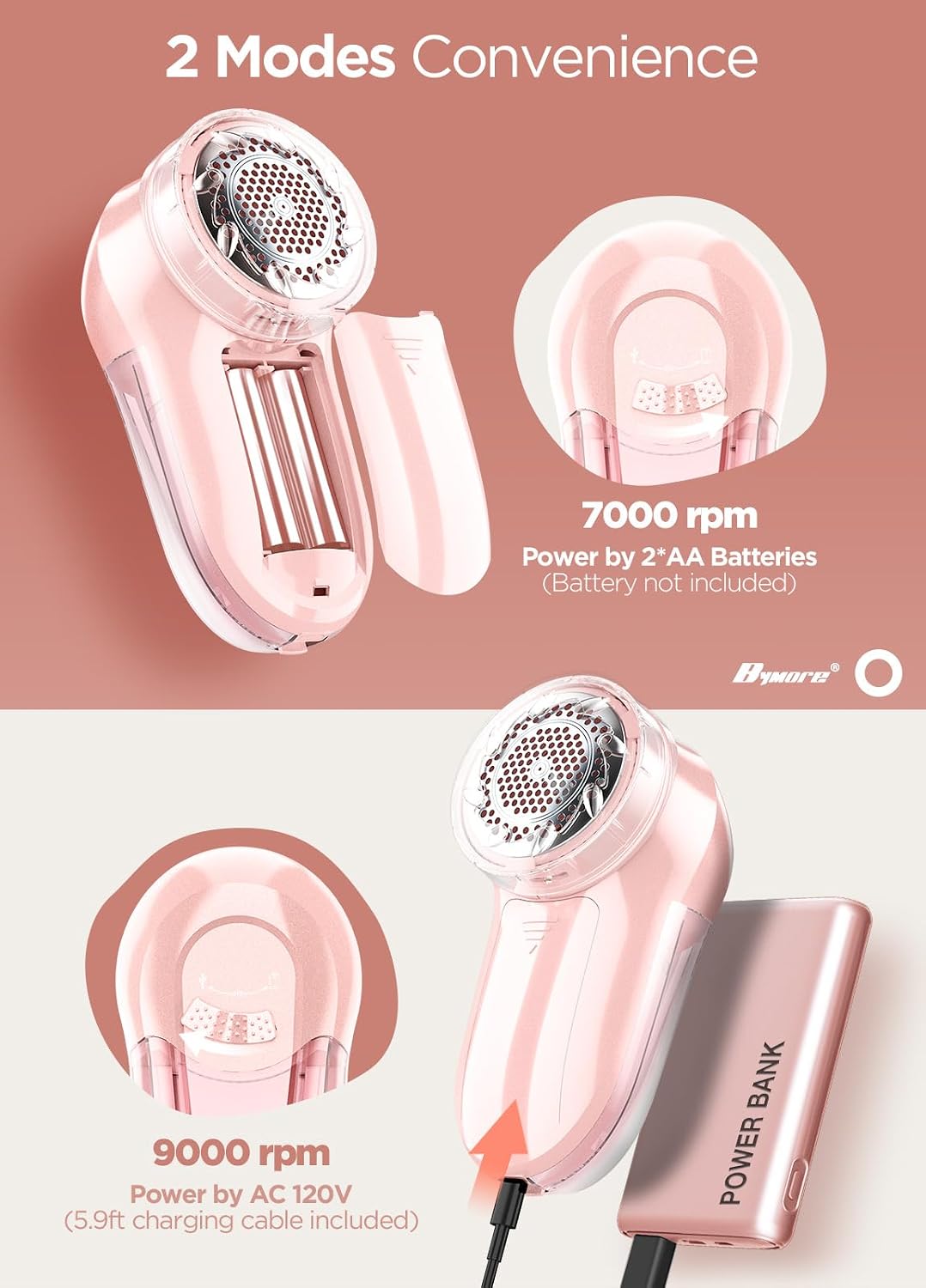 Bymore Fabric Shaver, Lint Shaver, Sweater Shaver for Clothes, Pink | Compact one-button design refreshes clothes quickly and fits easily in a bag for home, office or travel - Image 5