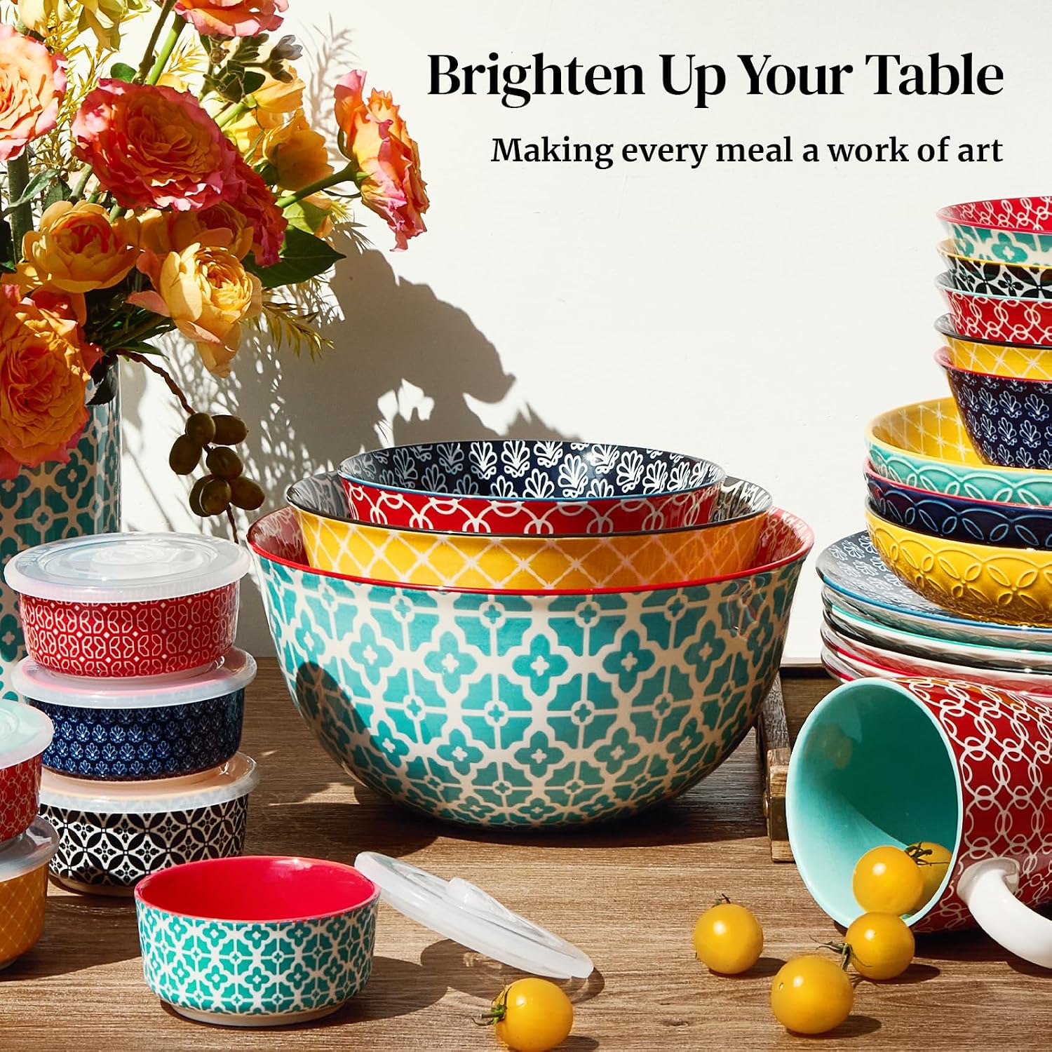 DOWAN Mixing Bowls, Ceramic Mixing Bowls for Kitchen, Colorful Vibrant Nesting Bowls for Cooking, Baking, Prepping, Serving, Salad, Housewarming Gift, Microwave Dishwasher Safe, 3.7/2/1 Qt, Set of 3 - Image 7