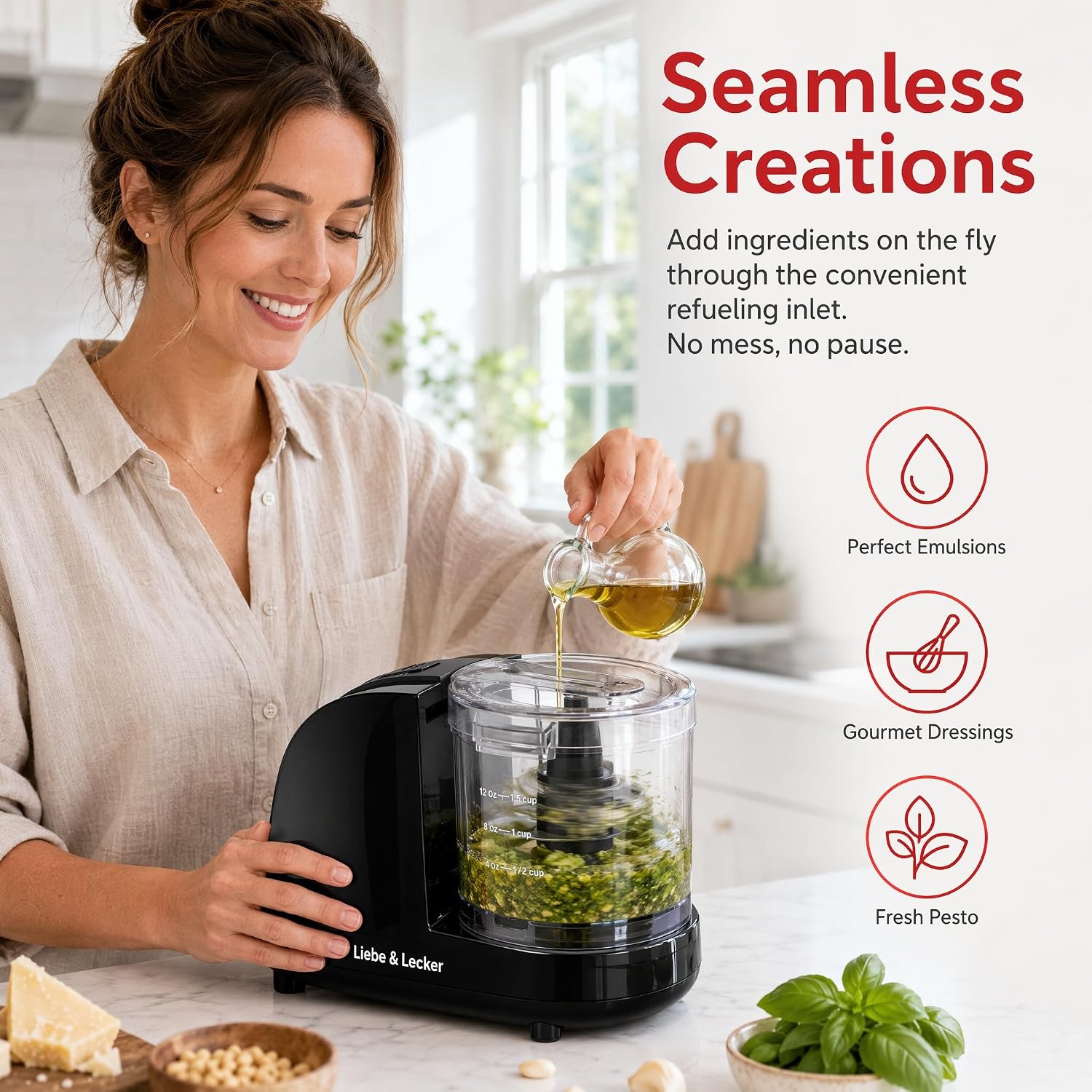 Liebe&Lecker Mini Food Processor 1.5 Cup Electric Food Chopper | Vegetable Chopper For Onions Garlic Meat Food, Chopper Container For Dicing, Mincing & Puree, Dishwasher Safe Compact Size - Image 3