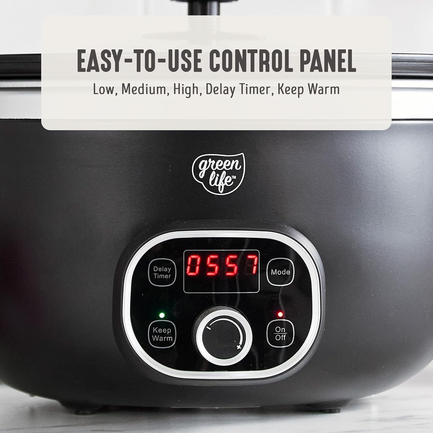 GreenLife 6QT Ceramic Nonstick Slow Cooker, Cooktop/Oven Safe, Black | PFAS-Free Nonstick Removeable Inner Pot, Dishwasher Safe Components, Programmable, Keep Warm, Delay Timer, Family Sized - Image 4