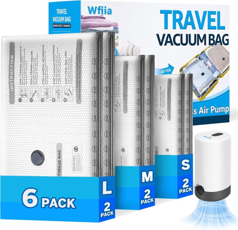 6 Packs Vacuum Bags for Travel with Rechargeable Pump, 3 Sizes Vacuum Seal Bags for Clothing, Compression Vacuum Travel Bags for Luggage, Vacuum Packing Bags for Closet Organization